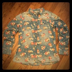 Floral chambray pearl snap top